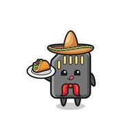 Carte mémoire mascotte de chef mexicain tenant un taco vecteur