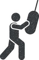 donner un coup boxe homme aptitude Gym avec La Flèche pictogramme icône vecteur illustration dans timbre style