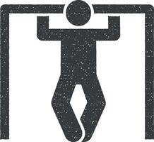 muscle Gym tirer en haut avec La Flèche pictogramme icône vecteur illustration dans timbre style