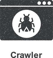 en ligne commercialisation, crawler vecteur icône illustration avec timbre effet