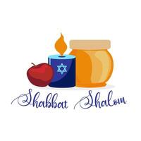 shabbat Shalom illustration de bougie Pomme et mon chéri avec le salutation texte isolé sur blanc, juif bannière modèle. Traduction de hébreu - paisible sabbat. vecteur