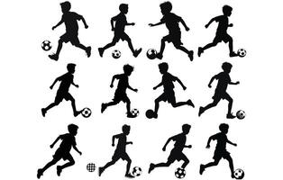 des gamins en jouant football silhouettes, footballeur, des gamins avec Balle vecteur