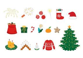 grand ensemble de symboles de noël. attributs de Noël colorés traditionnels. vecteur