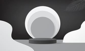 abstrait noir blanc 3d podium maquette tropicale scène minimale produit de luxe conception d'illustration vectorielle vecteur