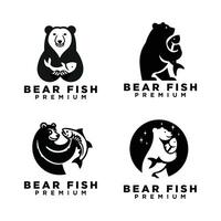 ours en portant poisson logo icône conception illustration vecteur