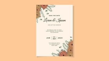 fleur de carte d'invitation de mariage floral. réservez la date, rsvp merci vecteur