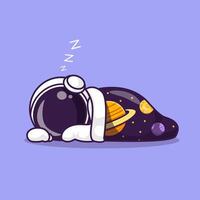 mignonne astronaute en train de dormir avec espace couverture dessin animé vecteur icône illustration. science La technologie icône concept isolé prime vecteur. plat dessin animé style