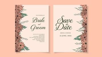 fleur de carte d'invitation de mariage floral. réservez la date, rsvp merci vecteur