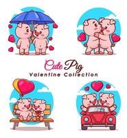 ensemble de mignonne porc couple avec pose pour la Saint-Valentin journée dessin animé vecteur icône illustration