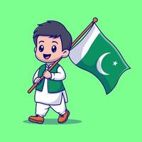 mignonne garçon en portant Pakistan drapeau dessin animé vecteur icône illustration. gens vacances icône concept isolé prime vecteur plat dessin animé style.