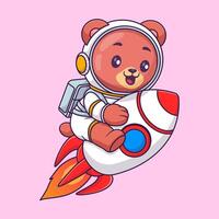 mignonne ours astronaute équitation fusée dans espace dessin animé vecteur icône illustration animal science isolé