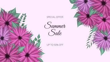 bannière web promotionnelle de vente d'été. cadre de fleurs florales modifiables multicolores vecteur