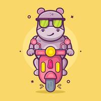 cool hippopotame animal personnage mascotte équitation scooter moto isolé dessin animé dans plat style conception vecteur