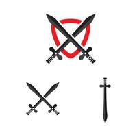 épées de chevalier avec bouclier. silhouettes d'épées vecteur