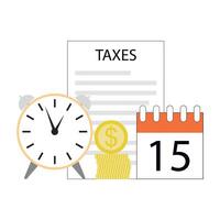 les taxes temps, affaires concept Date de Payer impôt. vecteur date limite Payer dans budget, le revenu et profit mois rapport, une analyse de revenu et revenus, impôt journée concept illustration