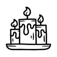 bougie de cire avec icône de vecteur linéaire de feu dans le style doodle