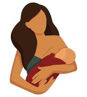 femme à la peau foncée allaite un bébé dans ses bras, illustration de dessin animé de vecteur plat