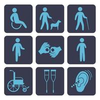 accessibilité handicapée neuf icônes vecteur
