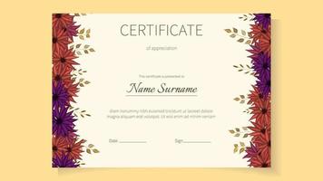 modèle de certificat floral de fleur pour le diplôme de fin d'études vecteur