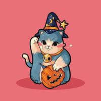 magicien chat mignon halloween vecteur
