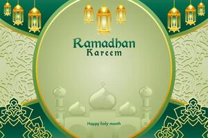 élégant charme Contexte et affiche Ramadan kareem avec pente style et réaliste icône vecteur