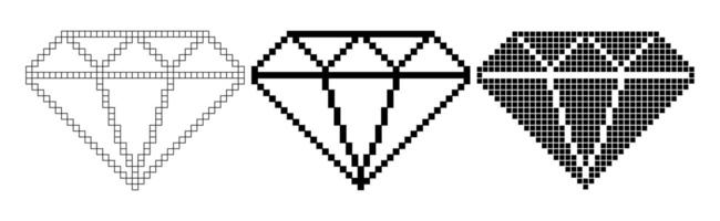 noir blanc diamant pixel icône ensemble vecteur