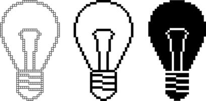 pixel art incandescent lumière ampoule plat icône ensemble vecteur