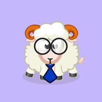 une dessin animé RAM avec des lunettes et une cravate. mignonne mouton dans vecteur. vecteur