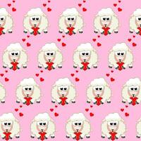 sans couture modèle avec dessin animé mouton en portant cœurs sur rose Contexte. Valentin journée. vecteur
