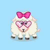 dessin animé mouton fille portant rose cheveux arc et lunettes. vecteur