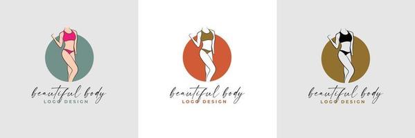 silhouette et dessin au trait du corps de la belle femme et de la collection de modèles de logo de fitness féminin vecteur