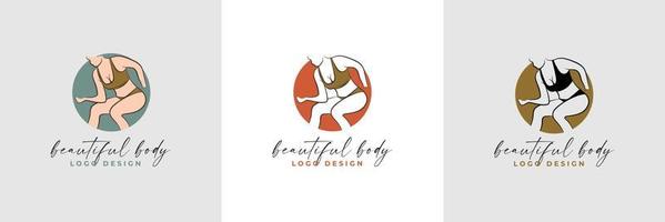 silhouette et dessin au trait du corps de la belle femme et de la collection de modèles de logo de fitness féminin vecteur