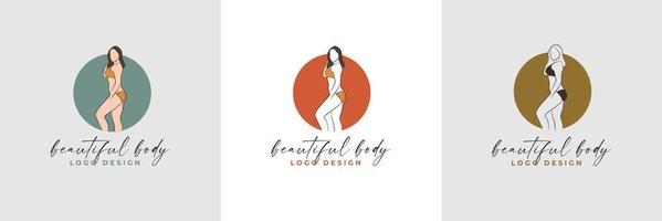 silhouette et dessin au trait du corps de la belle femme et de la collection de modèles de logo de fitness féminin vecteur