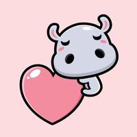 l'hippopotame mignon embrasse le coeur, concept d'amour. vecteur