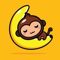singe mignon dormant sur une lune en forme de banane
