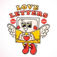 l'amour des lettres, mignonne dessin animé personnage enveloppes contenant en volant l'amour des lettres. adapté pour logos, mascottes, tee-shirts, autocollants et affiches vecteur