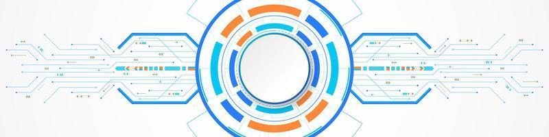 fond de technologie abstraite, bannière de cercle blanc sur le modèle de carte de circuit imprimé vecteur