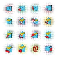 jeu d'icônes de courrier, style pop-art vecteur