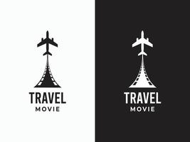 concept de conception de logo de documentaire de voyage vecteur