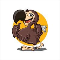 dessin animé mignon personnage d'oiseau dodo heureux montrant de bons signes de la main. illustration de mascotte de vecteur