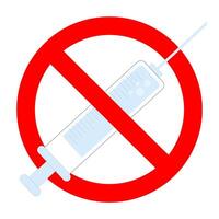 interdire vaccination, interdiction injection par seringue icône signe symbole. vecteur interdit et anti vaccination, restriction narcotique et drogue illustration