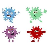 personnage virus avec mains et jambes. ensemble de virus les bactéries dessin animé, grippe infection maladie corona virus, micro mascotte grippe vecteur