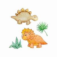 aquarelle mignonne bébé dinosaures ensemble, garderie illustration vecteur
