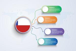 Drapeau du Chili avec un design infographique isolé sur la carte du monde à points vecteur