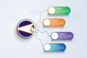 drapeau des samoas américaines avec un design infographique isolé sur la carte du monde à points vecteur