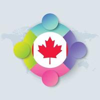 Drapeau du Canada avec un design infographique isolé sur la carte du monde vecteur