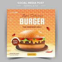 restaurant de nourriture pour modèle de médias sociaux promo menu spécial délicieux burger frais vecteur