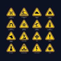 symboles d'avertissement jaunes signes triangulaires avec symboles de danger attention vecteur