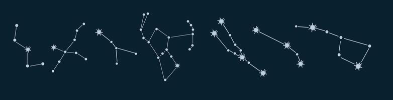 ensemble de constellation vecteur illustration. chasseur, orion, cassiopée, cygne, gros louche, Bélier, Taureau.