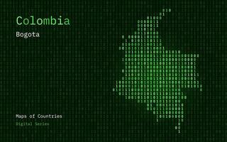 Colombie carte montré dans binaire code modèle. tsmc. vert matrice Nombres, zéro, un. monde des pays vecteur Plans. numérique séries